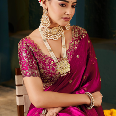 Women's Traditional Party Wear Silk Saree with Embroidered Blouse & Hand Work Lace Border