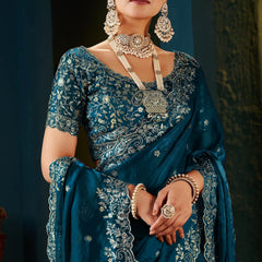 Women's Traditional Party Wear Silk Saree with Embroidered Blouse & Hand Work Lace Border