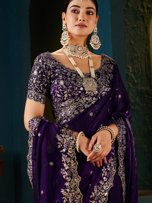 Women's Traditional Party Wear Silk Saree with Embroidered Blouse & Hand Work Lace Border
