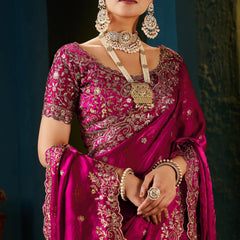 Women's Traditional Party Wear Silk Saree with Embroidered Blouse & Hand Work Lace Border