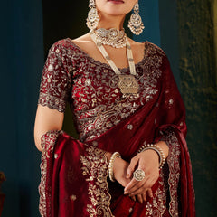 Women's Traditional Party Wear Silk Saree with Embroidered Blouse & Hand Work Lace Border