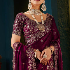 Women's Traditional Party Wear Silk Saree with Embroidered Blouse & Hand Work Lace Border