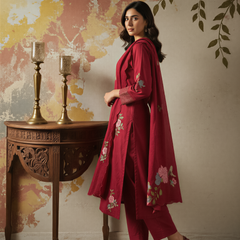 Women's Chanderi Silk Embroidered Kurta Pant & Dupatta Set
