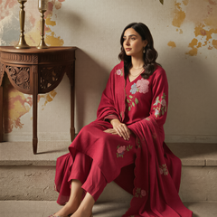 Women's Chanderi Silk Embroidered Kurta Pant & Dupatta Set