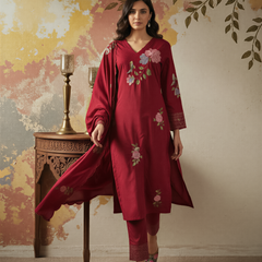 Women's Chanderi Silk Embroidered Kurta Pant & Dupatta Set