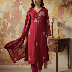 Women's Chanderi Silk Embroidered Kurta Pant & Dupatta Set