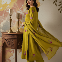 Women's Chanderi Silk Embroidered Kurta Pant & Dupatta Set
