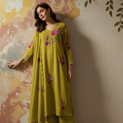 Women's Chanderi Silk Embroidered Kurta Pant & Dupatta Set