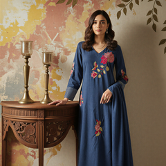 Women's Chanderi Silk Embroidered Kurta Pant & Dupatta Set