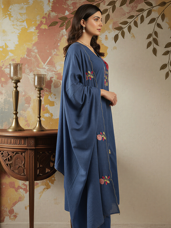 Women's Chanderi Silk Embroidered Kurta Pant & Dupatta Set