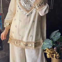 Women's Embroidered Chinon Suit Set With Dupatta