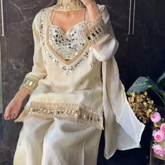 Women's Embroidered Chinon Suit Set With Dupatta