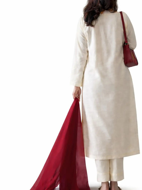 Women's Karishma Cotton Straight Kurta Pant Set With Nazmeen Dupatta