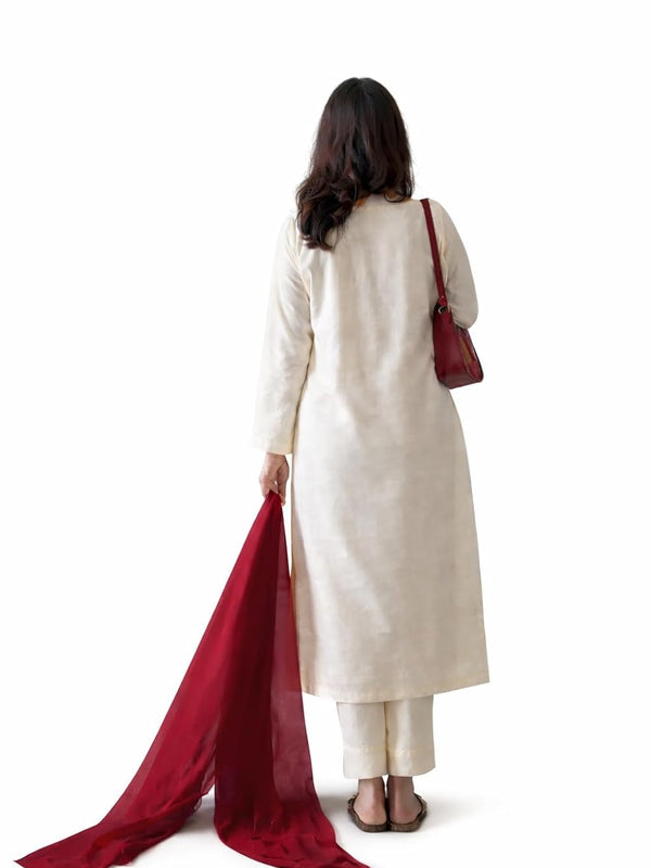 Women's Karishma Cotton Straight Kurta Pant Set With Nazmeen Dupatta