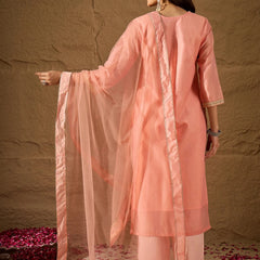 Women's Silk Blend Kurta With Pant & Net Dupatta Set