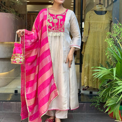 Premium Silk Blend Ethnic Suit Set with Jacquard Dupatta
