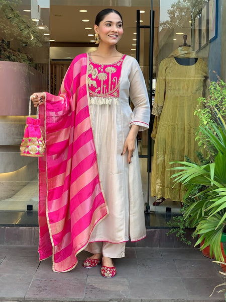 Premium Silk Blend Ethnic Suit Set with Jacquard Dupatta