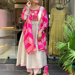 Premium Silk Blend Ethnic Suit Set with Jacquard Dupatta