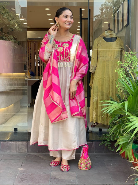 Premium Silk Blend Ethnic Suit Set with Jacquard Dupatta