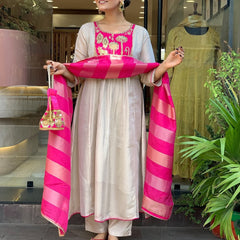Premium Silk Blend Ethnic Suit Set with Jacquard Dupatta