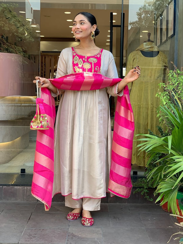 Premium Silk Blend Ethnic Suit Set with Jacquard Dupatta