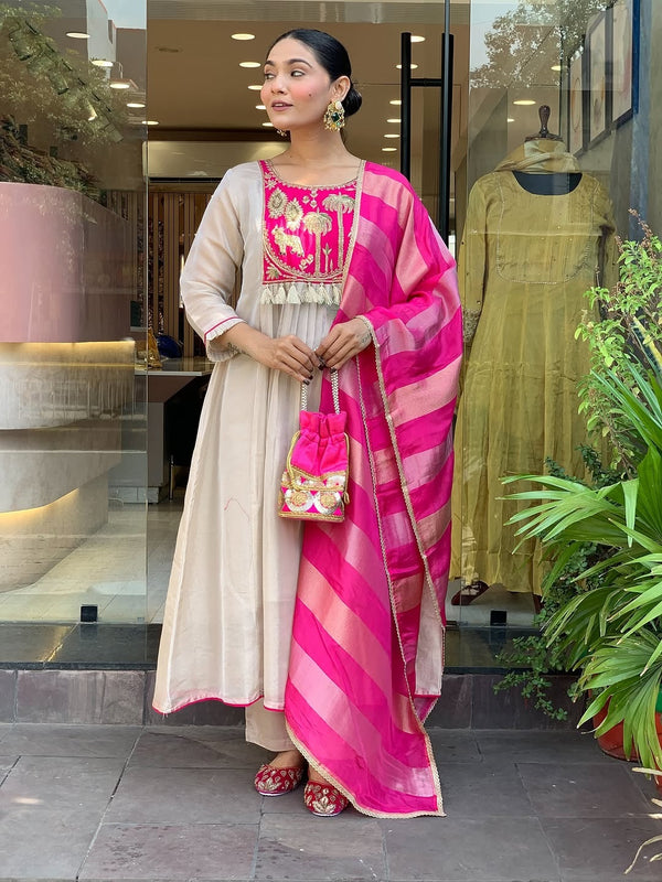 Premium Silk Blend Ethnic Suit Set with Jacquard Dupatta