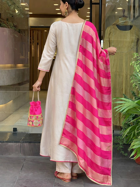 Premium Silk Blend Ethnic Suit Set with Jacquard Dupatta