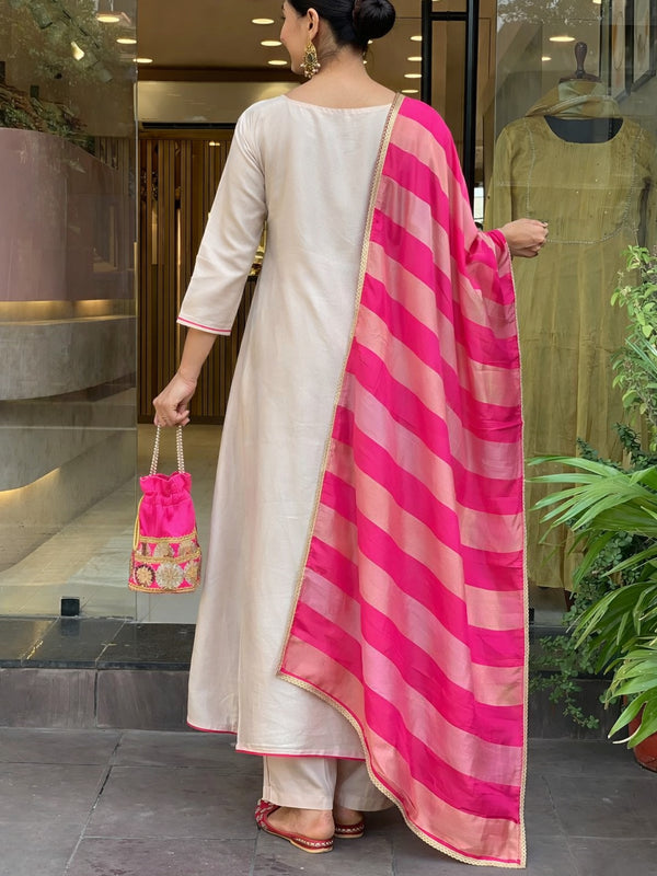 Premium Silk Blend Ethnic Suit Set with Jacquard Dupatta