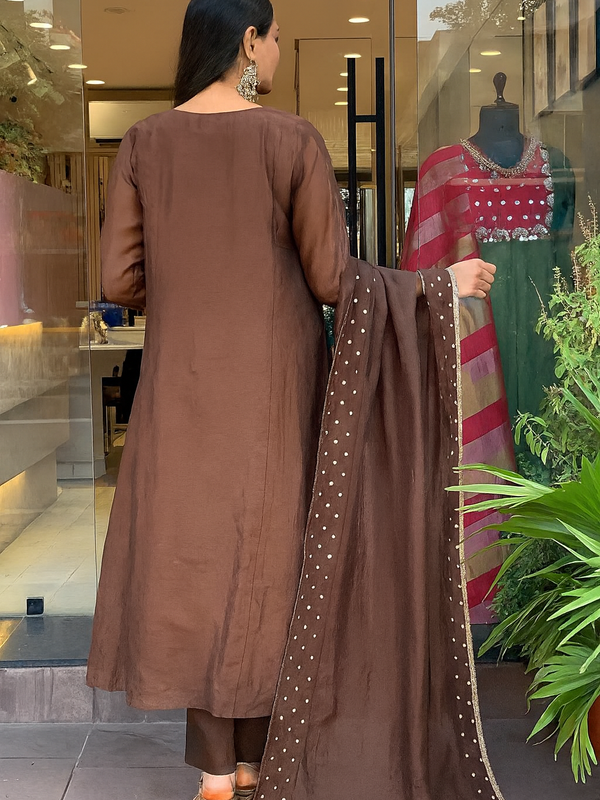Silk Blend Kurta Set With Chanderi Dupatta