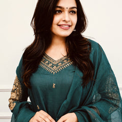Silk Blend Kurta Set With Kota Doria Dupatta