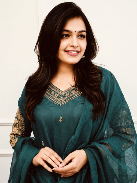 Silk Blend Kurta Set With Kota Doria Dupatta