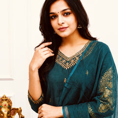 Silk Blend Kurta Set With Kota Doria Dupatta