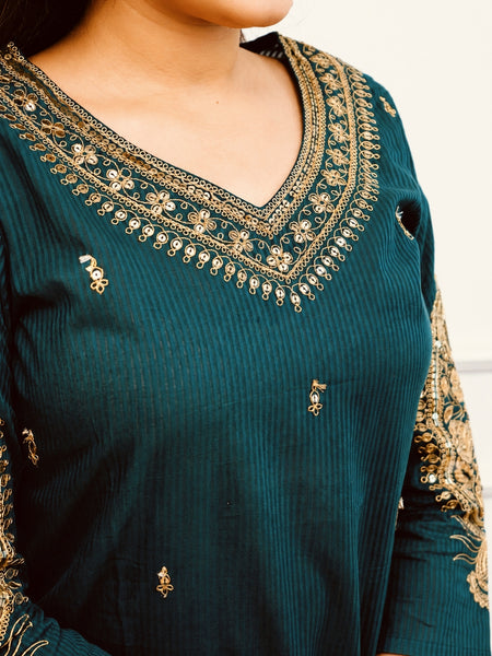 Silk Blend Kurta Set With Kota Doria Dupatta