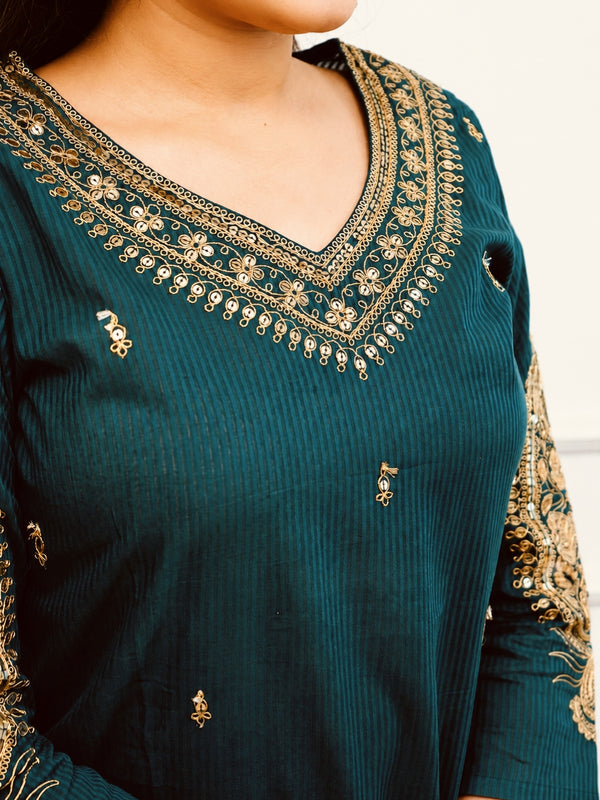 Silk Blend Kurta Set With Kota Doria Dupatta