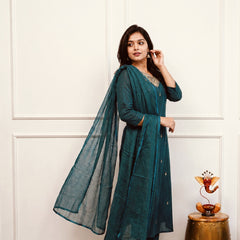 Silk Blend Kurta Set With Kota Doria Dupatta