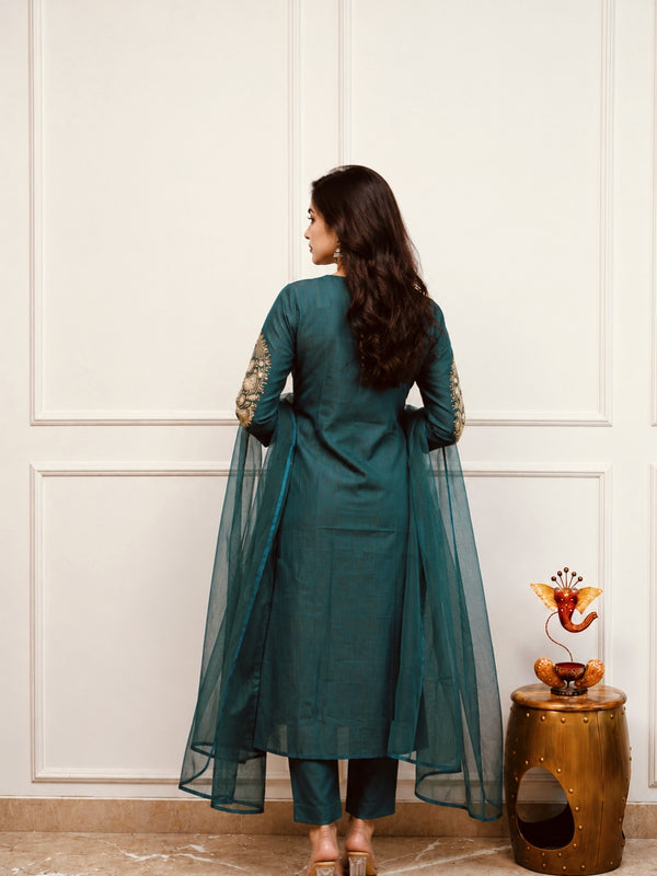 Silk Blend Kurta Set With Kota Doria Dupatta
