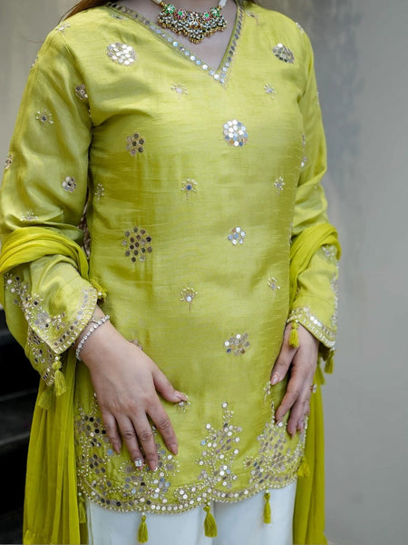 Women's Silk Embroidered Kurta with Pant & Nazmin Dupatta Set