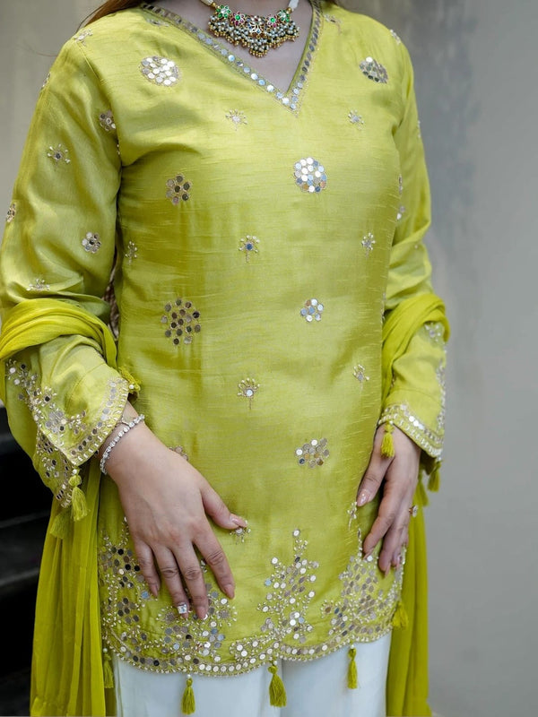 Women's Silk Embroidered Kurta with Pant & Nazmin Dupatta Set