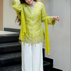 Women's Silk Embroidered Kurta with Pant & Nazmin Dupatta Set