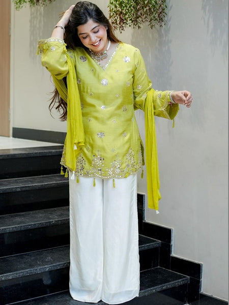 Women's Silk Embroidered Kurta with Pant & Nazmin Dupatta Set