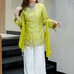 Women's Silk Embroidered Kurta with Pant & Nazmin Dupatta Set