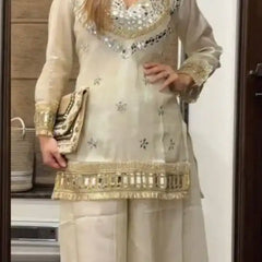 Women's Embroidered Chinon Suit Set With Dupatta