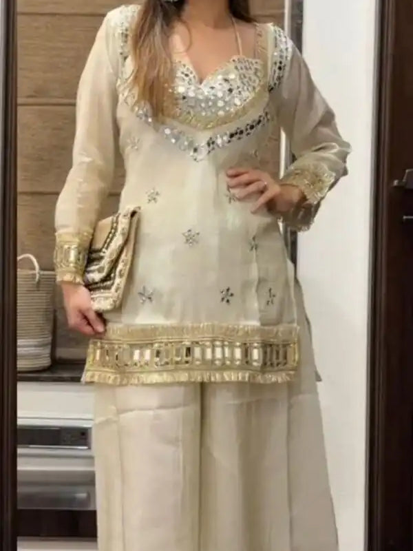 Women's Embroidered Chinon Suit Set With Dupatta