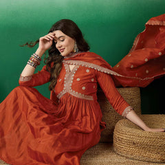 Women's Muslin Silk Embroidered Kurta Pant Dupatta Set