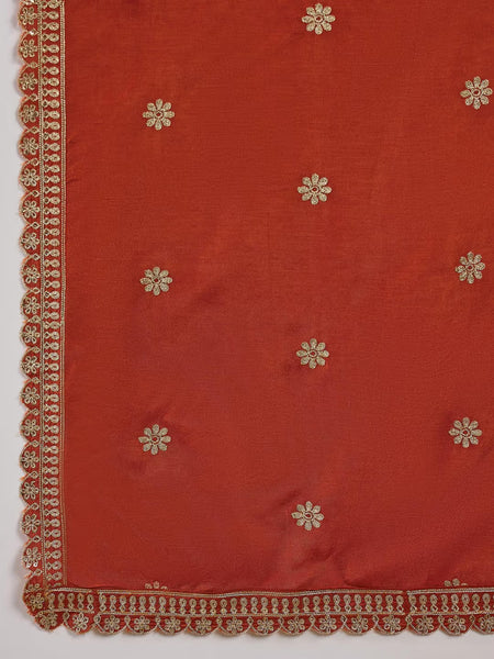 Women's Muslin Silk Embroidered Kurta Pant Dupatta Set