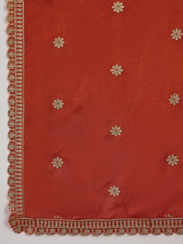 Women's Muslin Silk Embroidered Kurta Pant Dupatta Set