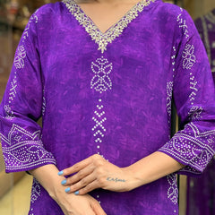 Women’s French Crepe Printed Kurta Set with Gadhwal Bottom & Chinon Dupatta