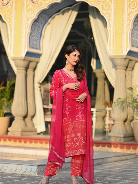 Women's Soft Chinnon Silk Position Printed Kurti with Pant & Nazmeen Dupatta Set