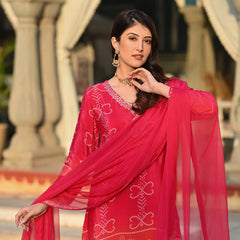 Women's Soft Chinnon Silk Position Printed Kurti with Pant & Nazmeen Dupatta Set
