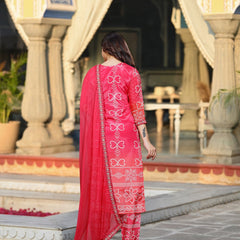 Women's Soft Chinnon Silk Position Printed Kurti with Pant & Nazmeen Dupatta Set